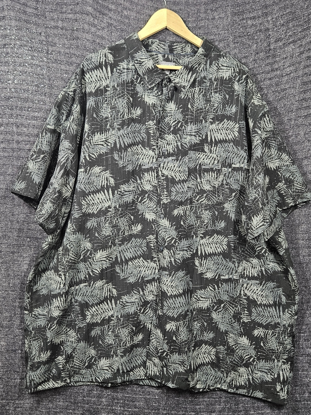 Van Heusen Big & Tall 4XLT Blk Leaf Print Short Sleeve Shirt Tropical Resort